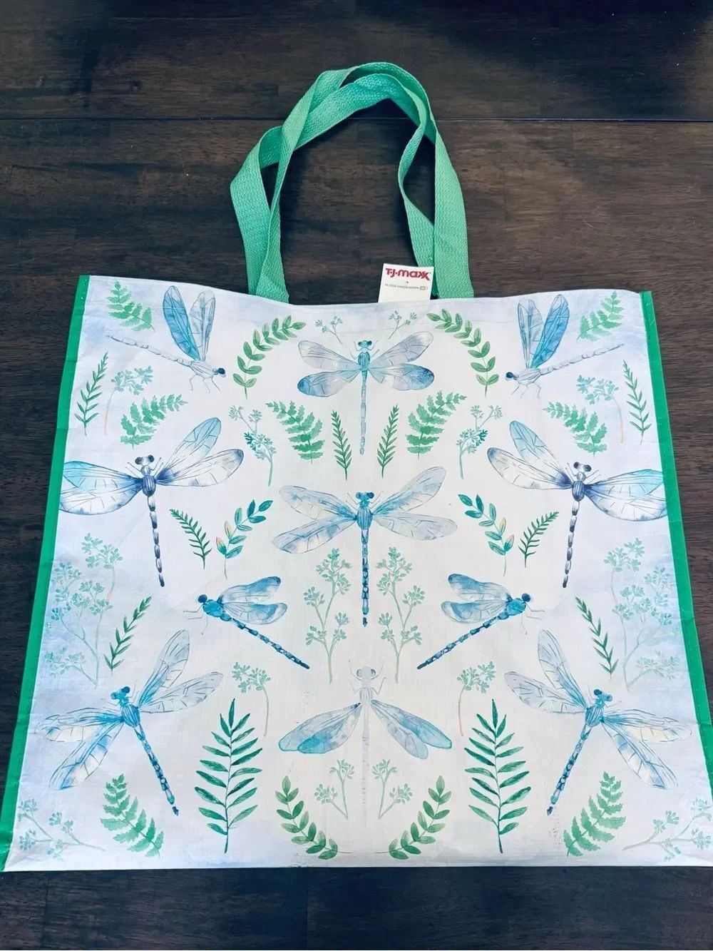 Dragonfly Floral Botanical Print Reusable Shopping Tote Bag